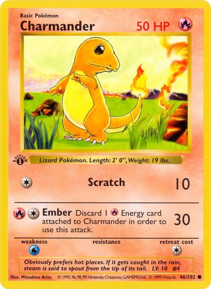 1999 Pokemon: Base Set (Shadowless) (BSS) - Charmander (#046/102, Common) (1st Edition, Near Mint)