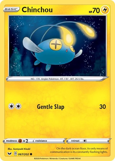 2020 Pokemon: SWSH01: Sword & Shield Base Set (SWSH01) - Chinchou 067 (#067/202, Common) (, Near Mint)