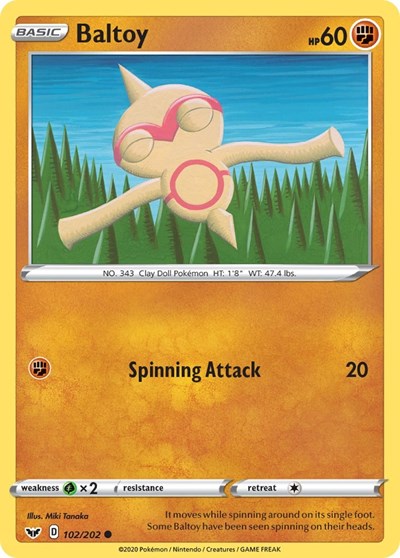 2020 Pokemon: SWSH01: Sword & Shield Base Set (SWSH01) - Baltoy 102 (#102/202, Common) (, Near Mint)