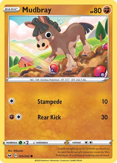 2020 Pokemon: SWSH01: Sword & Shield Base Set (SWSH01) - Mudbray (#105/202, Common) (, Near Mint)