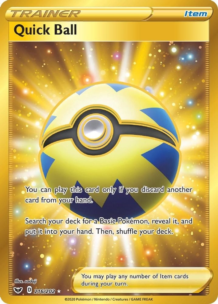 2020 Pokemon: SWSH01: Sword & Shield Base Set (SWSH01) - Quick Ball (Secret) (#216/202, Secret Rare) (Holofoil, Near Mint)
