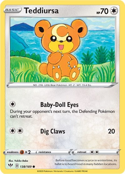2020 Pokemon: SWSH03: Darkness Ablaze (SWSH03) - Teddiursa (#138/189, Common) (, Near Mint)