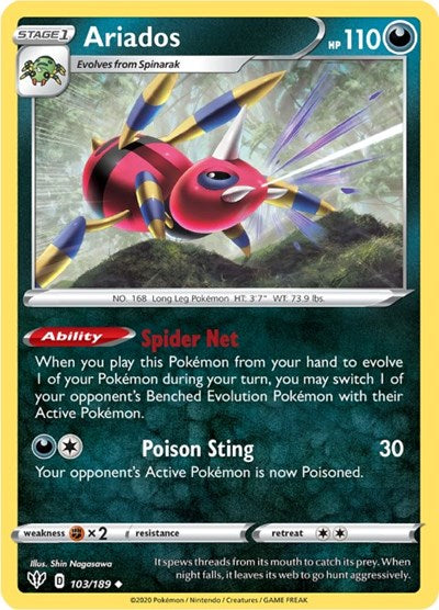 2020 Pokemon: SWSH03: Darkness Ablaze (SWSH03) - Ariados (#103/189, Uncommon) (, Near Mint)