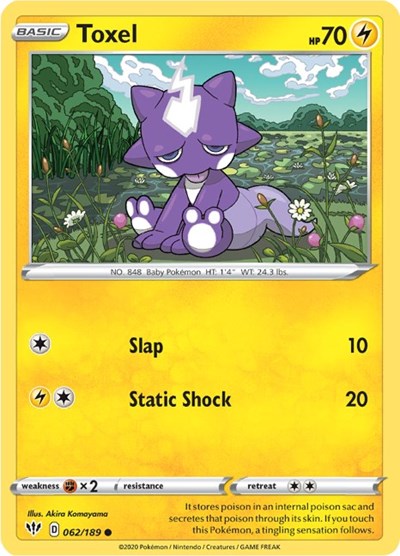 2020 Pokemon: SWSH03: Darkness Ablaze (SWSH03) - Toxel (#062/189, Common) (, Near Mint)