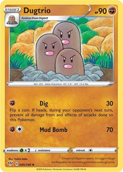 2020 Pokemon: SWSH03: Darkness Ablaze (SWSH03) - Dugtrio (#085/189, Uncommon) (, Near Mint)