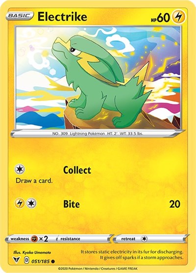 2020 Pokemon: SWSH04: Vivid Voltage (SWSH04) - Electrike (#051/185, Common) (, Near Mint)