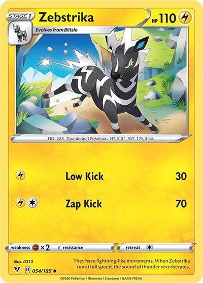 2020 Pokemon: SWSH04: Vivid Voltage (SWSH04) - Zebstrika (#054/185, Uncommon) (, Near Mint)