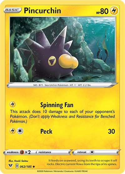 2020 Pokemon: SWSH04: Vivid Voltage (SWSH04) - Pincurchin (#062/185, Uncommon) (, Near Mint)