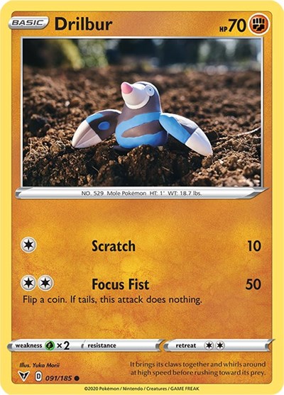 2020 Pokemon: SWSH04: Vivid Voltage (SWSH04) - Drilbur (#091/185, Common) (, Near Mint)