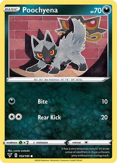 2020 Pokemon: SWSH04: Vivid Voltage (SWSH04) - Poochyena (#103/185, Common) (, Near Mint)