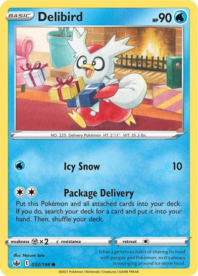 2021 Pokemon: SWSH06: Chilling Reign (SWSH06) - Delibird (#032/198, Common) (, Near Mint)