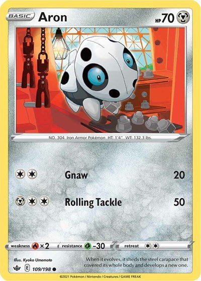 2021 Pokemon: SWSH06: Chilling Reign (SWSH06) - Aron (#109/198, Common) (, Near Mint)