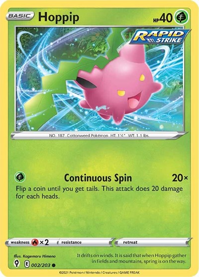 2021 Pokemon: SWSH07: Evolving Skies (SWSH07) - Hoppip (#002/203, Common) (, Near Mint)