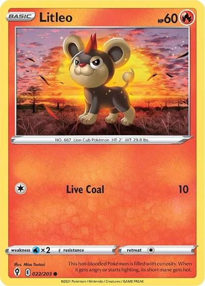 2021 Pokemon: SWSH07: Evolving Skies (SWSH07) - Litleo (#022/203, Common) (, Near Mint)