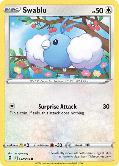 2021 Pokemon: SWSH07: Evolving Skies (SWSH07) - Swablu (#132/203, Common) (, Near Mint)