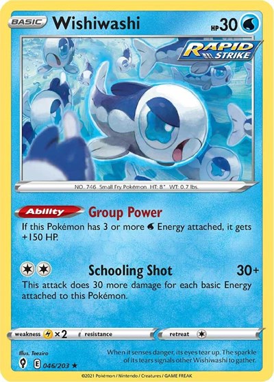 2021 Pokemon: SWSH07: Evolving Skies (SWSH07) - Wishiwashi (#046/203, Rare) (, Near Mint)
