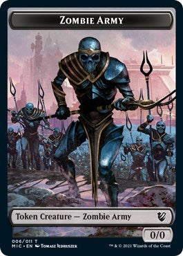2021 Magic: The Gathering: Commander: Innistrad: Midnight Hunt (MIC) - Zombie Army Zombie 005 Double Sided Token (#6 // 5, T) (, Lightly Played)