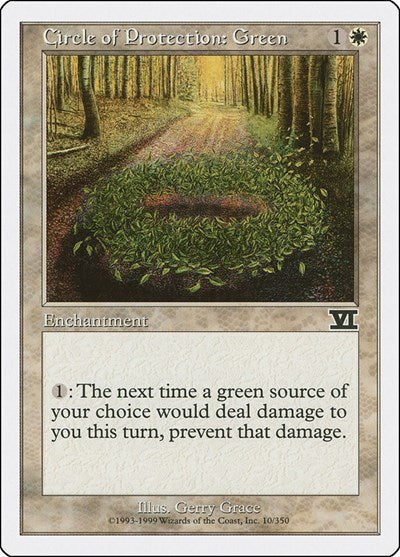 1999 Magic: The Gathering: Classic Sixth Edition (6ED) - Circle of Protection Green (#10, Common) (, Near Mint)