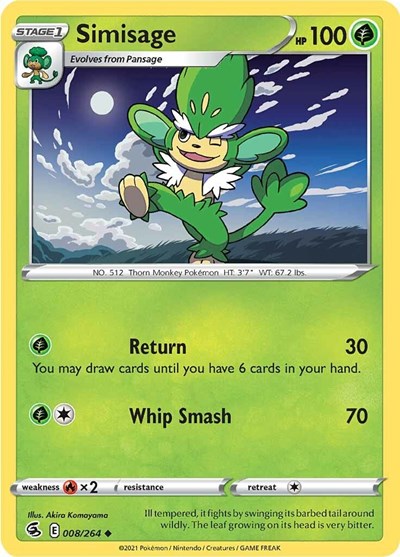 2021 Pokemon: SWSH08: Fusion Strike (SWSH08) - Simisage (#008/264, Uncommon) (, Near Mint)
