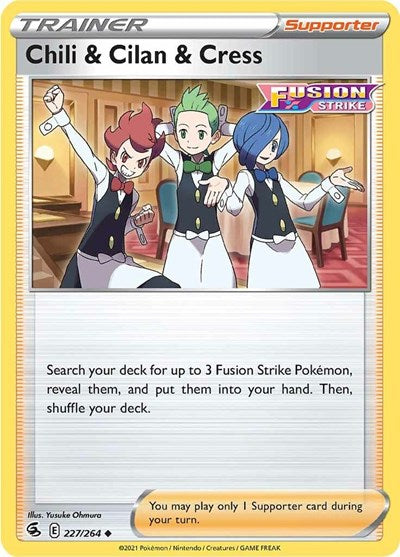 2021 Pokemon: SWSH08: Fusion Strike (SWSH08) - Chili and Cilan and Cress (#227/264, Uncommon) (, Near Mint)