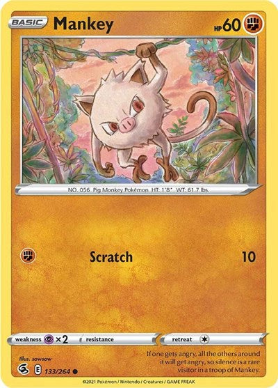 2021 Pokemon: SWSH08: Fusion Strike (SWSH08) - Mankey (#133/264, Common) (, Near Mint)