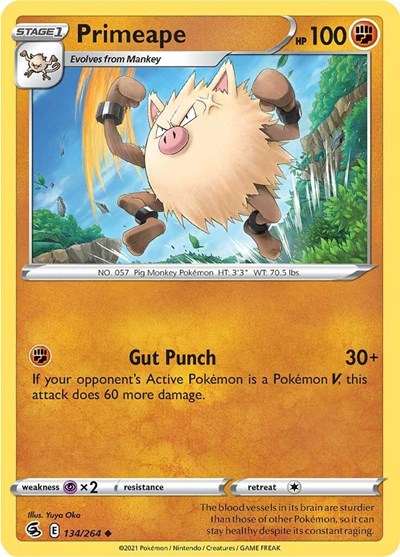 2021 Pokemon: SWSH08: Fusion Strike (SWSH08) - Primeape (#134/264, Uncommon) (, Near Mint)
