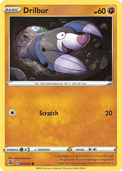 2021 Pokemon: SWSH08: Fusion Strike (SWSH08) - Drilbur (#147/264, Common) (, Near Mint)