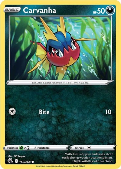 2021 Pokemon: SWSH08: Fusion Strike (SWSH08) - Carvanha (#162/264, Common) (, Near Mint)
