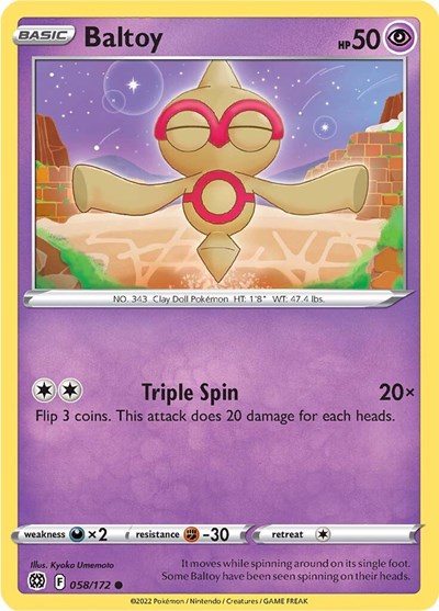 2022 Pokemon: SWSH09: Brilliant Stars (SWSH09) - Baltoy (#058/172, Common) (, Near Mint)