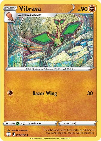 2022 Pokemon: SWSH09: Brilliant Stars (SWSH09) - Vibrava (#075/172, Uncommon) (, Near Mint)