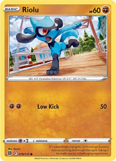 2022 Pokemon: SWSH09: Brilliant Stars (SWSH09) - Riolu (#078/172, Common) (, Near Mint)