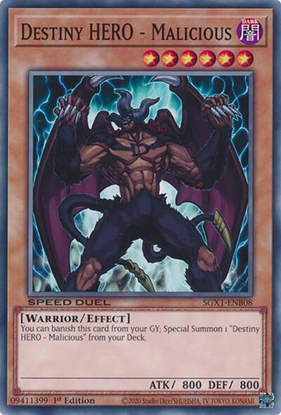 2022 YuGiOh: Speed Duel GX: Duel Academy Box () - Destiny HERO Malicious (#SGX1-ENB08, Common) (1st Edition, Near Mint)