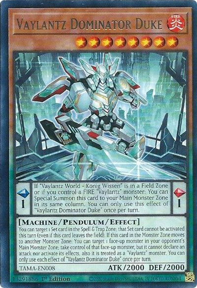 2022 YuGiOh: Tactical Masters (TAMA) - Vaylantz Dominator Duke (#TAMA-EN008, Rare) (1st Edition, Near Mint)