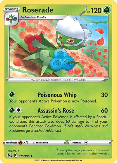 2022 Pokemon: SWSH11: Lost Origin (SWSH11) - Roserade (#015/196, Uncommon) (, Near Mint)