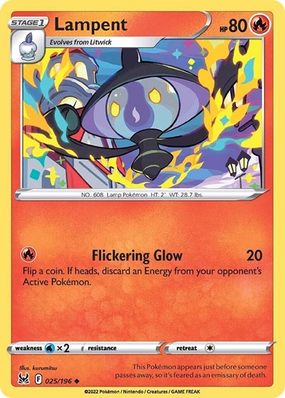 2022 Pokemon: SWSH11: Lost Origin (SWSH11) - Lampent (#025/196, Uncommon) (, Near Mint)