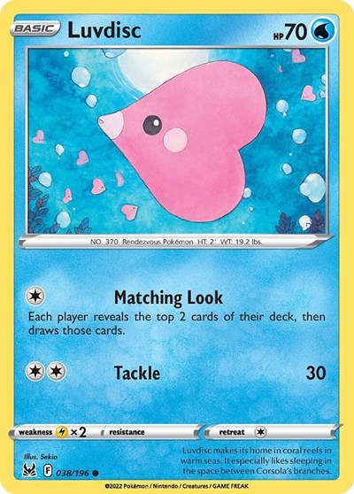 2022 Pokemon: SWSH11: Lost Origin (SWSH11) - Luvdisc (#038/196, Common) (, Near Mint)