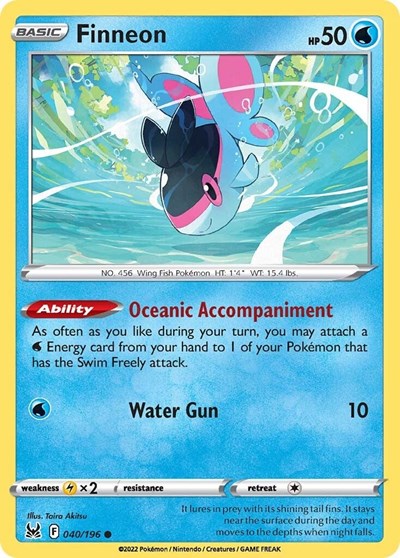 2022 Pokemon: SWSH11: Lost Origin (SWSH11) - Finneon (#040/196, Common) (, Near Mint)