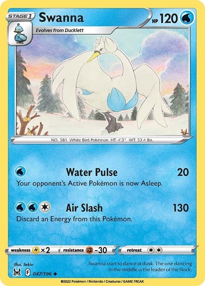 2022 Pokemon: SWSH11: Lost Origin (SWSH11) - Swanna (#047/196, Uncommon) (, Near Mint)