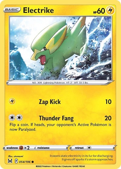 2022 Pokemon: SWSH11: Lost Origin (SWSH11) - Electrike (#054/196, Common) (, Near Mint)