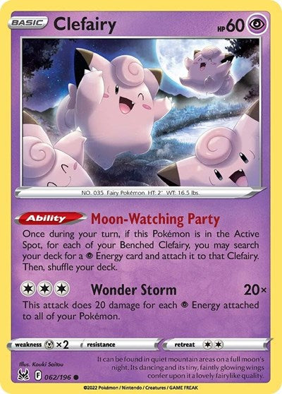 2022 Pokemon: SWSH11: Lost Origin (SWSH11) - Clefairy (#062/196, Common) (, Near Mint)