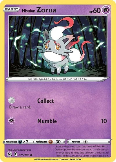 2022 Pokemon: SWSH11: Lost Origin (SWSH11) - Hisuian Zorua (#075/196, Common) (, Near Mint)