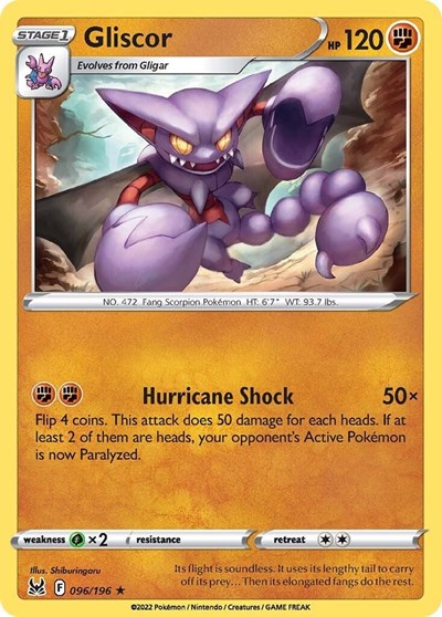2022 Pokemon: SWSH11: Lost Origin (SWSH11) - Gliscor (#096/196, Rare) (, Near Mint)