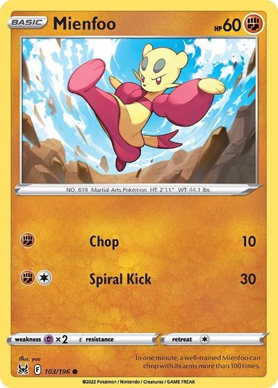 2022 Pokemon: SWSH11: Lost Origin (SWSH11) - Mienfoo (#103/196, Common) (, Near Mint)