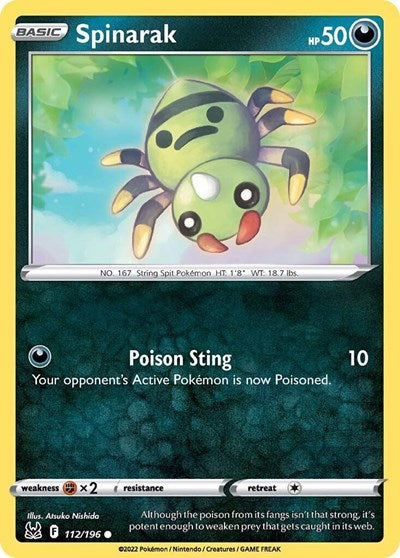 2022 Pokemon: SWSH11: Lost Origin (SWSH11) - Spinarak (#112/196, Common) (, Near Mint)