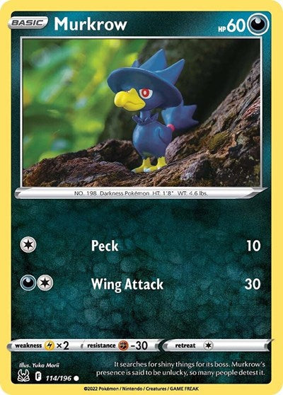 2022 Pokemon: SWSH11: Lost Origin (SWSH11) - Murkrow (#114/196, Common) (, Near Mint)
