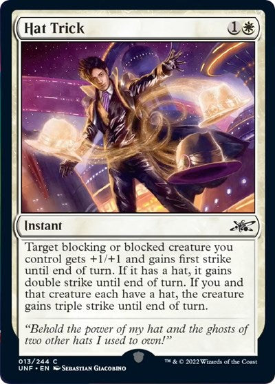 2022 Magic: The Gathering: Unfinity (UNF) - Hat Trick (#13, Common) (Foil, Near Mint)