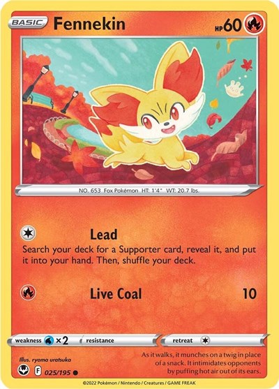 2022 Pokemon: SWSH12: Silver Tempest (SWSH12) - Fennekin (#025/195, Common) (, Near Mint)