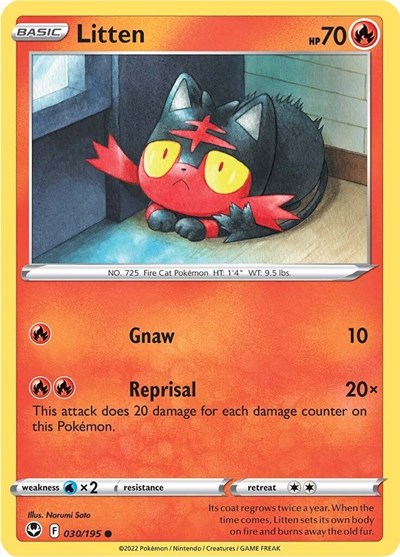 2022 Pokemon: SWSH12: Silver Tempest (SWSH12) - Litten (#030/195, Common) (, Near Mint)