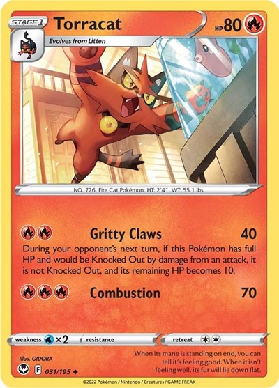 2022 Pokemon: SWSH12: Silver Tempest (SWSH12) - Torracat (#031/195, Uncommon) (, Near Mint)