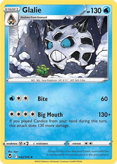 2022 Pokemon: SWSH12: Silver Tempest (SWSH12) - Glalie (#042/195, Uncommon) (, Near Mint)